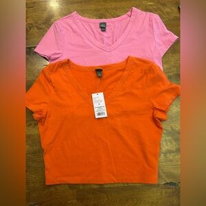 Wild Fable Pink and Orange V-Neck Crop Tops